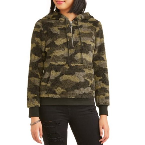 No Boundaries army printed sherpa half zip hoodie - Picture 1 of 6
